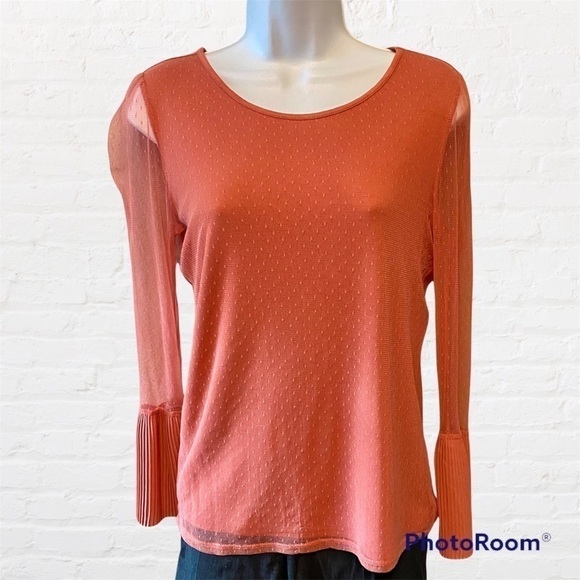 ANN TAYLOR Factory Lined Pumpkin Top with Sheer Dotted Sleeves & Pleated Cuffs - Picture 1 of 13